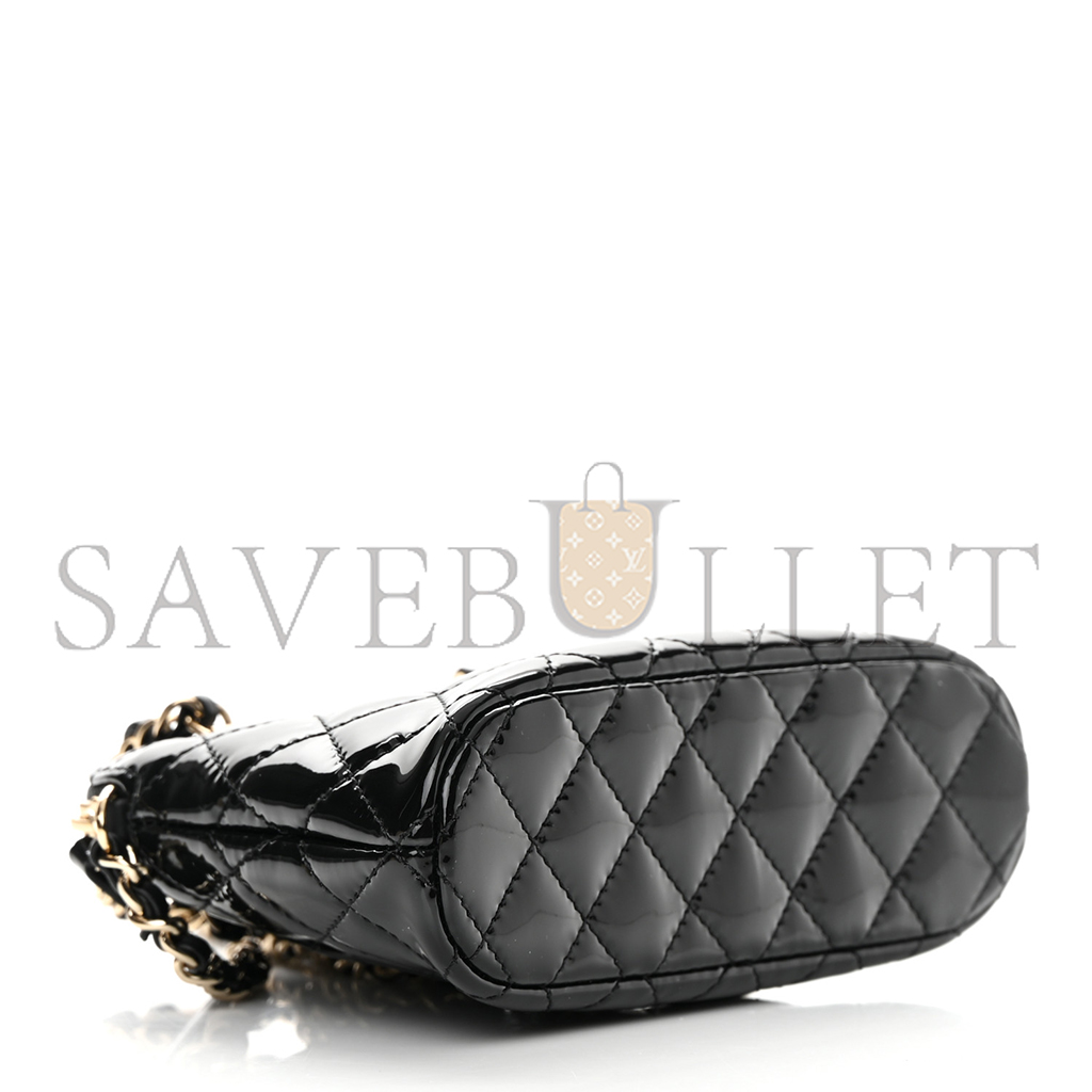 Ch*el master patent calfskin quilted shiny coco clutch with chain black (16*11*5.5cm)